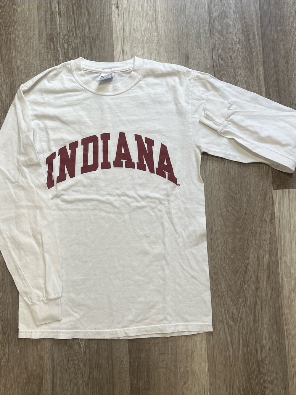 Gildan White Long Sleeve Tee with Maroon Indiana Graphic